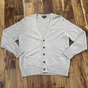 Lands End Cashmere Cardigan Button Sweater Mens Large Tan Beige Preppy Heritage